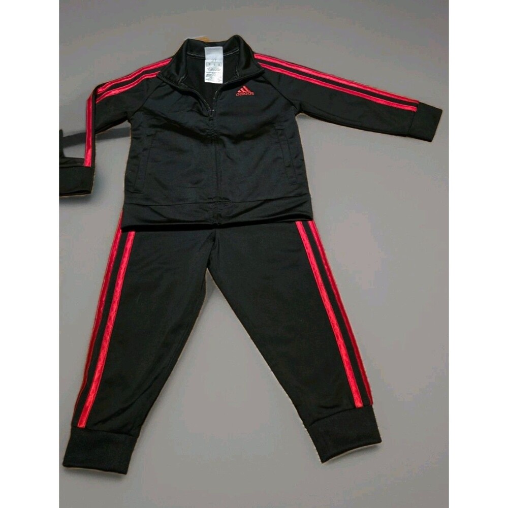 Toddler Size 2 Adidas 2 PC Track Suit Black With Red Stripes. (# 101-T)